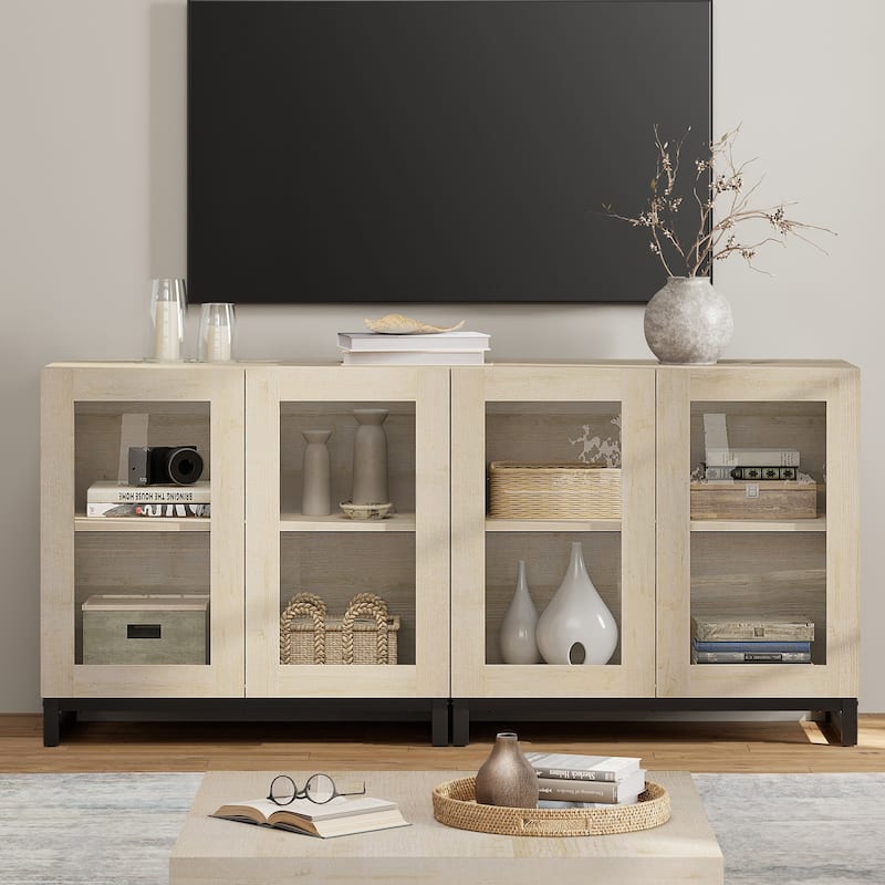 WAMPAT Modern TV Stand with Glass Doors for 110 inch TVs, Entertainment Center Console with Adjustable Shelves and Metal Base