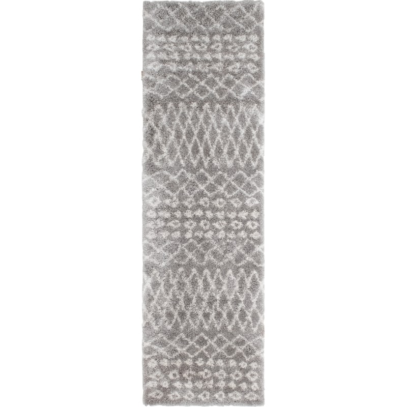Noori Rug Lux Roy Moroccan 2-Inch Shag Rug - 2'8" x 9'6" - Silver/Ivory