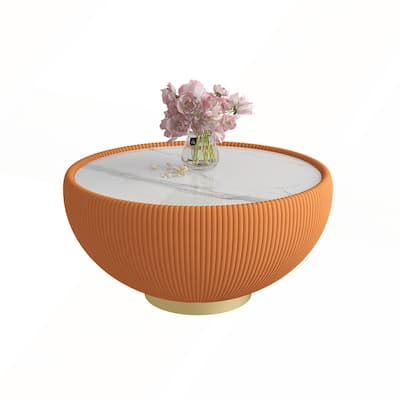 Light Marble Top Cup Shape Leather Coffee Table