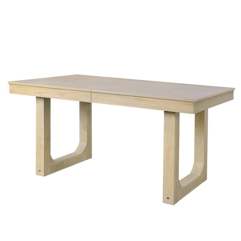 60"-78" Extendable Dining Table with Smooth Rails, Wooden Kitchen Table with Removable Leaf, Double U-Shape Base