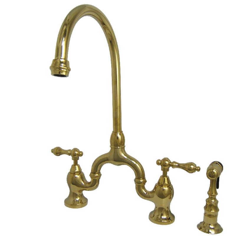 English Country Kitchen Bridge Faucet with Brass Sprayer - Polished Brass