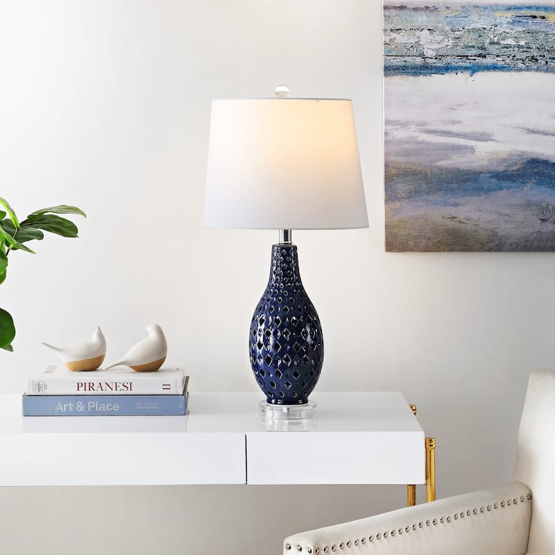 SAFAVIEH Lighting Nedka 25-inch Ceramic Table Lamp - 12" x 12" x 25" - 12Wx12Dx25H