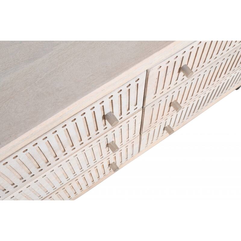HomeRoots 48" Brushed Ivory Solid Wood Six Drawer Double Dresser