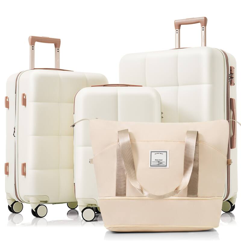 4 Piece Expandable Luggage Sets, ABS Durable Suitcase with Travel Bag and Cup Holder, Hard Shell Spinner Wheels Luggage