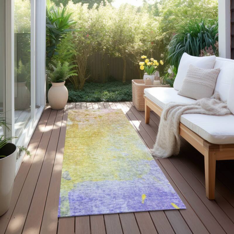 Allolu Contemporary Abstract Weather Resistant Timeless Fusion Runner Outdoor Rug