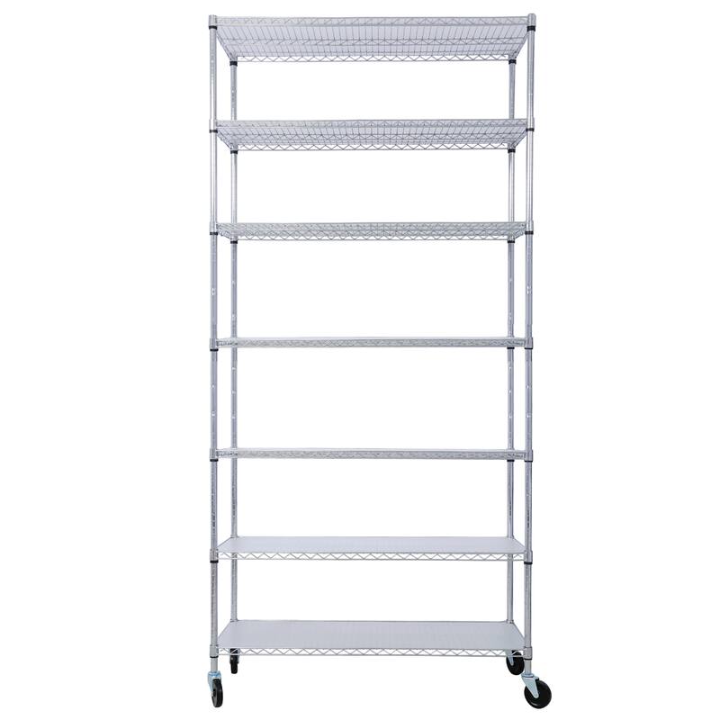 2450lbs Heavy Duty Adjustable Storage Rack with Wheels & Shelf Liners - Chrome
