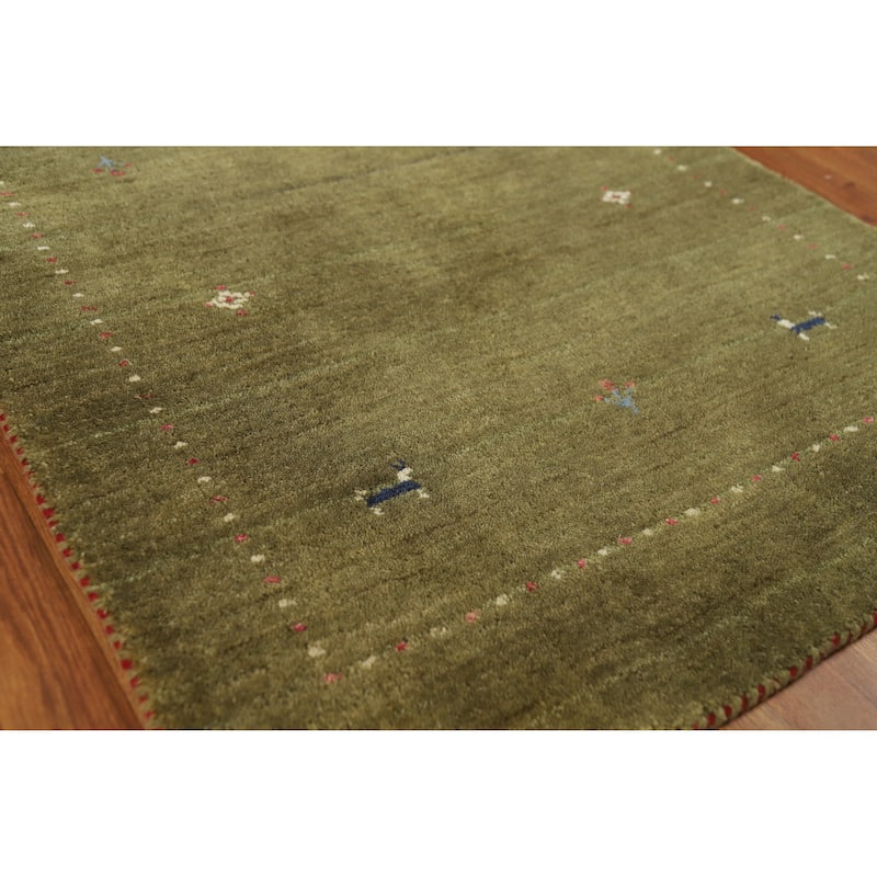 Little Animals Green Gabbeh Indian Accent Rug Handmade Wool Carpet - 2'11" x 5'3" - 2'11" x 5'3" - Green
