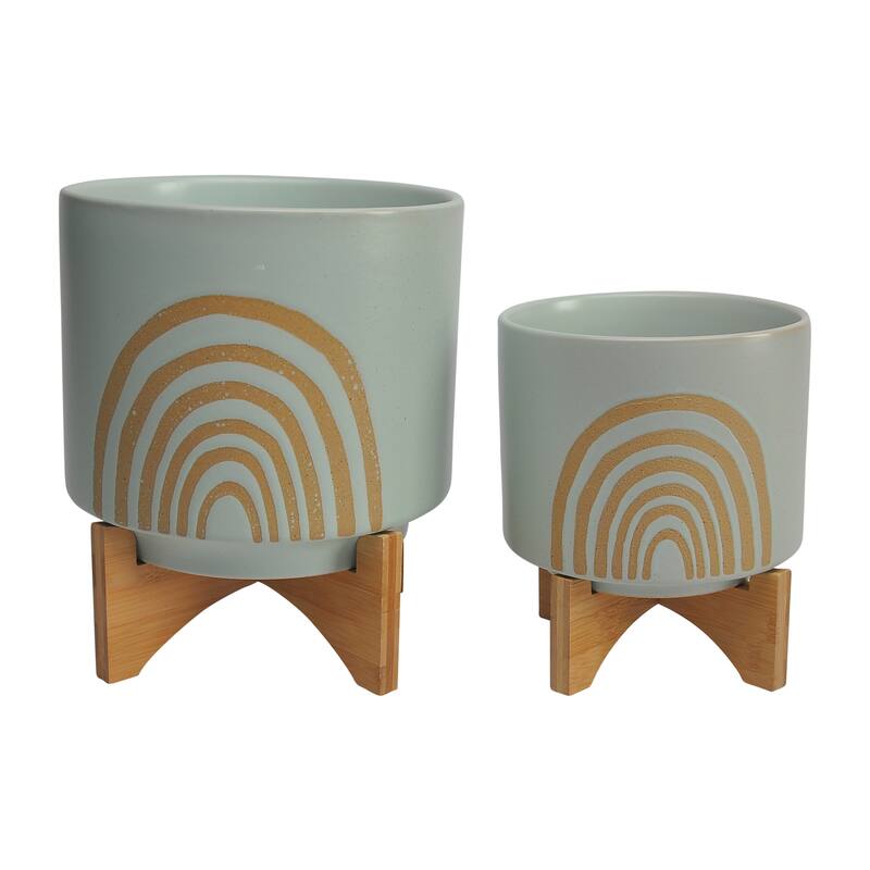 Sagebrook Home Ceramic Rainbow Arch Planter Pot with Stand