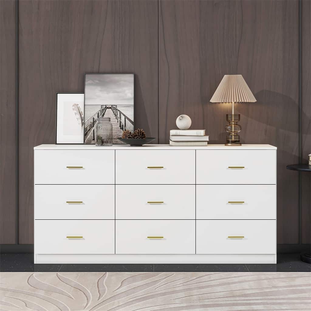 Modern White 9-Drawer Dresser for Bedroom