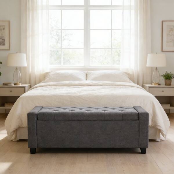 slide 2 of 5, Modern Style Storage Bedroom Bench with Arms for Bedroom,Living Room, Entryway Grey