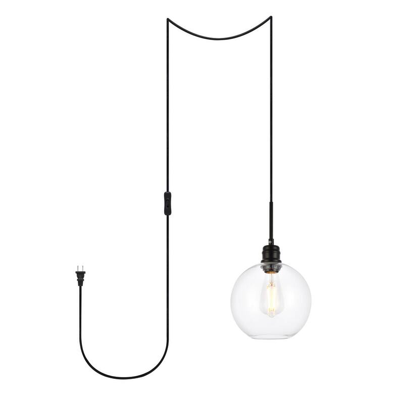Enzo 1-Light Plug in Pendant with Clear Shade - Black - 8" Diameter - Black and Clear Shade