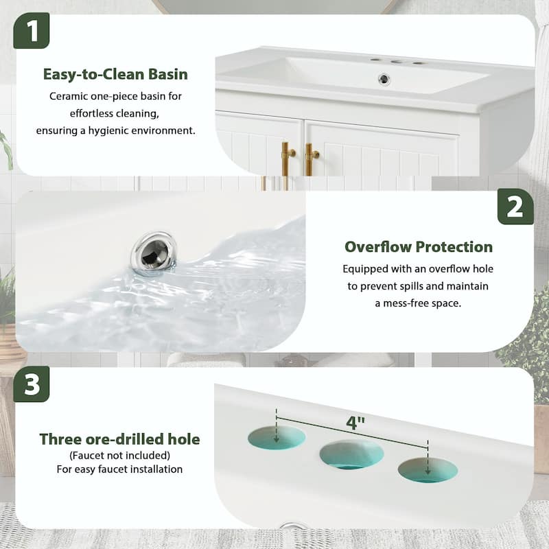 30-Inch Bathroom Vanity with Ceramic Sink and Versatile Storage