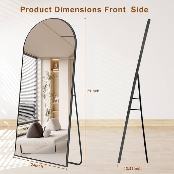 dimension image slide 0 of 8, Modern Arched Full Length Aluminum Alloy Floor Mirror Standing Mirror