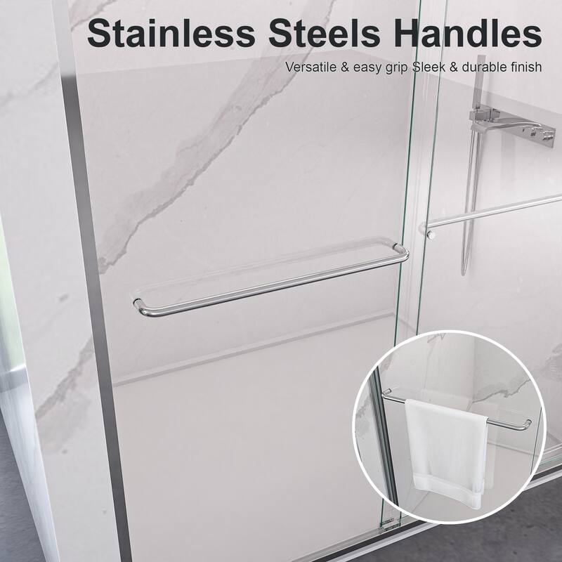 GDFStudio - Modern Semi-Frameless Double Sliding Shower Door with 1/4" SGCC Tempered Glass & Stainless Steel Handle