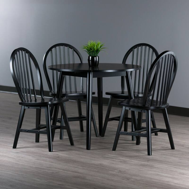 Moreno 5-Pc Drop Leaf Dining Table with Windsor Chairs, Black - Black