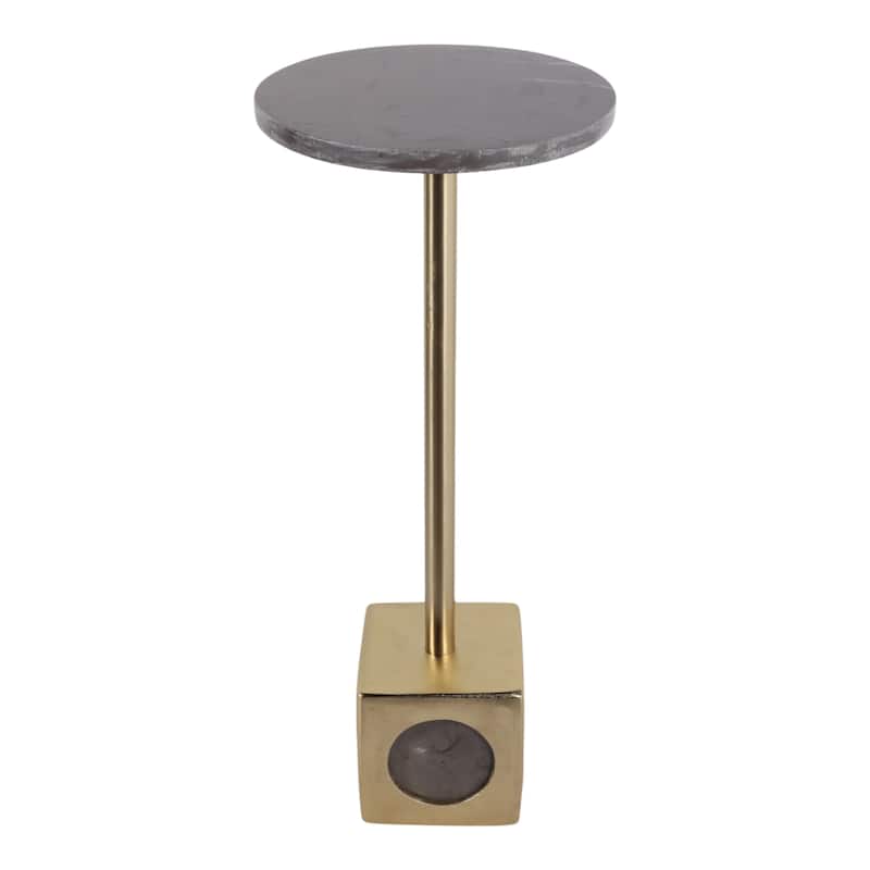 Marble Metal Side Table Round Top Narrow Geometric Base - 24" Grey - 24.0"