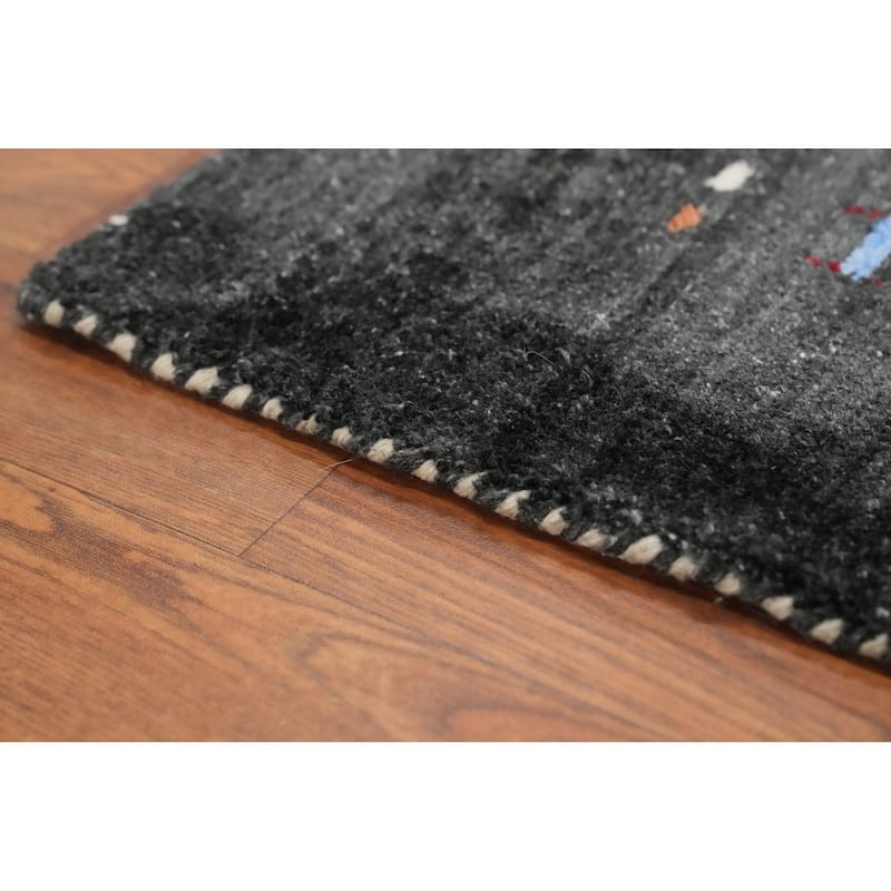 Hand Knotted Oriental 100% Wool Carpet Tribal Animal Pictorial Greys & Charcoal Gabbeh Area Rug - 7' 11'' X 5' 0''