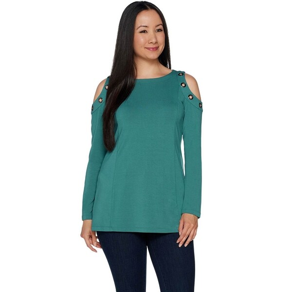 Belle by Kim Gravel Womens Plus Cold Shoulder Top with Grommets 1X Green A292968. Opens flyout.