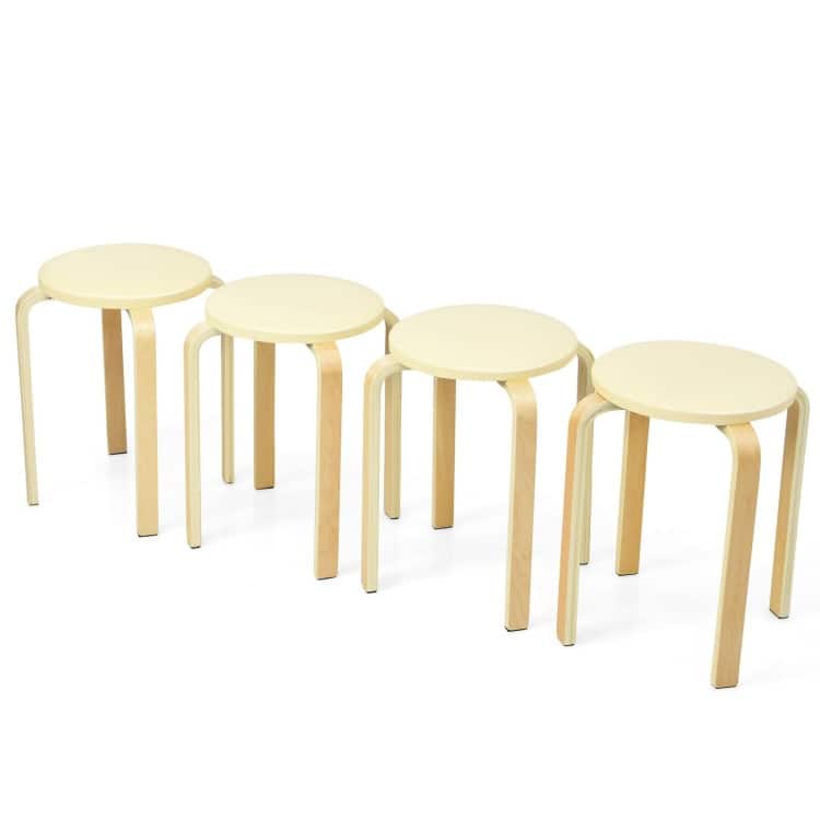 Set of 4 Bentwood Round Stool Stackable Dining Chair with Padded Seat - 15" x 15" x 18.5" (L x W x H)
