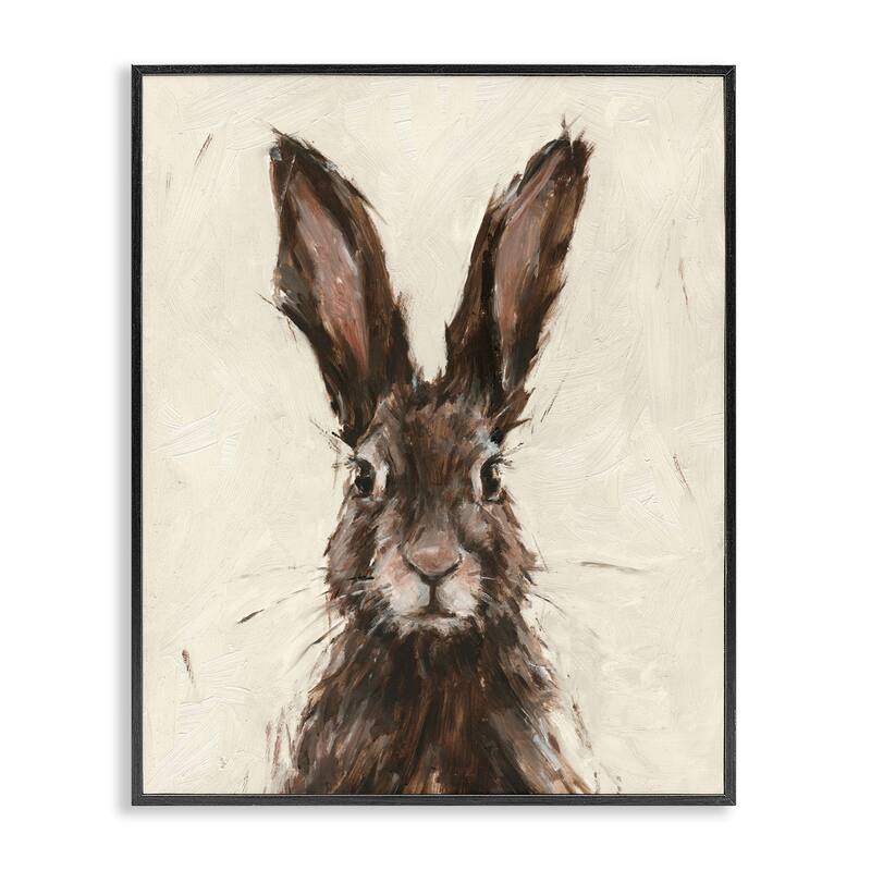 Stupell Brown European Rabbit Hare Portrait Painting Framed Giclee Texturized Art by Ethan Harper - 11 x 14 - Black