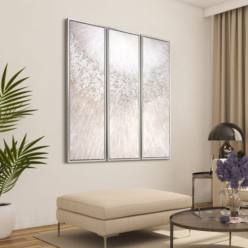 Silver Pellets Textured Glitter Hand Painted Canvas Wall Art 48" x 32"