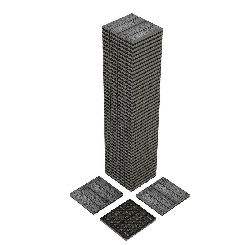 Interlinked-Style Composite Deck Tiles 12"x12" - Grey - 48pcs