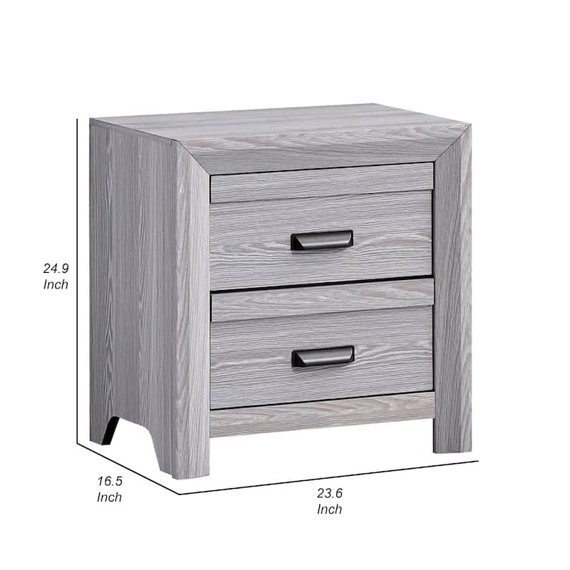 Laide Nightstand with 2 Drawers, Cup Handles, Gray Driftwood Finish Wood