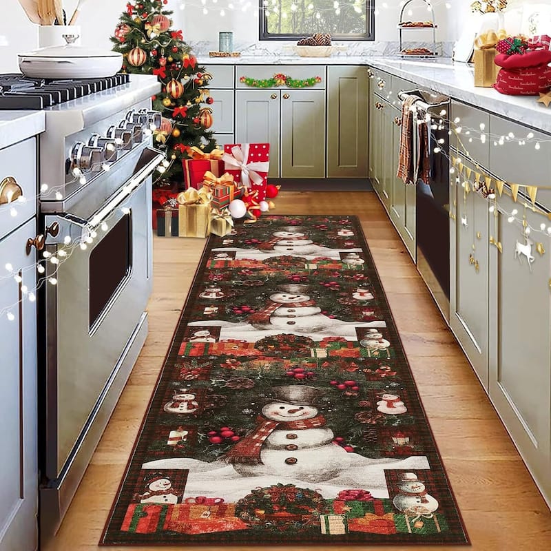 GustoWave 2*3ft Christmas Snowman Washable Non Slip Area Rug, Decorations Rugs for Living Room - 1'6" x 2'6" - Green 2*8ft