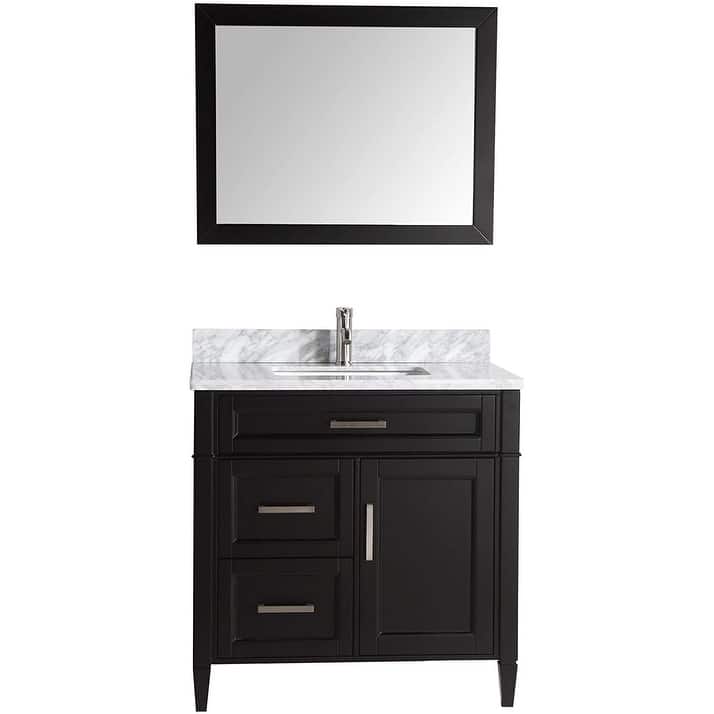 Vanity Art 36-Inch Single Sink Bathroom Vanity Set Carrara Marble Stone Top 3 Drawers 1 Shelf Undermount Sink with Free Mirror
