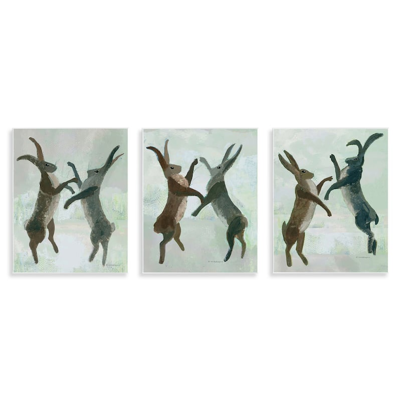 Stupell Battling Hares in Neutral Tones Wall Plaque Art Design By Kay Widdowson (Set of 3) - 11 x 14
