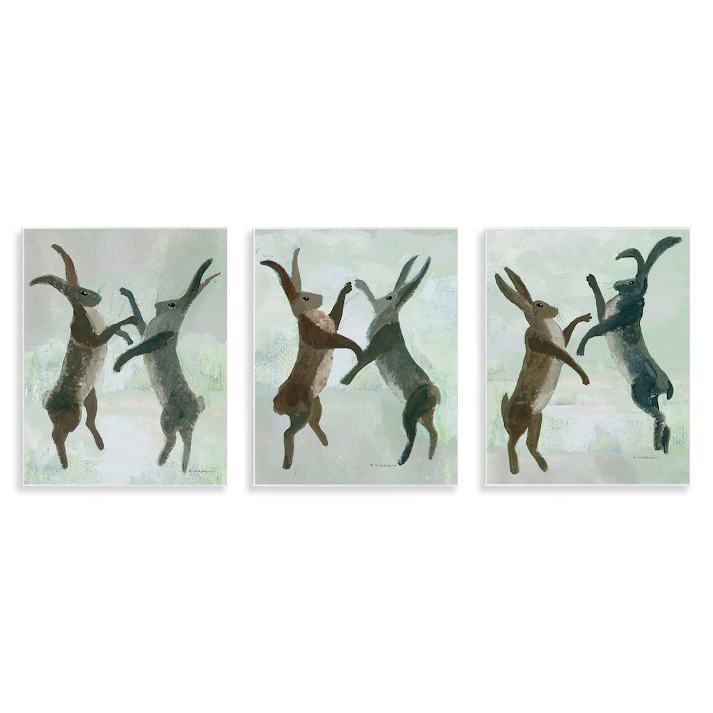 Stupell Battling Hares in Neutral Tones Wall Plaque Art Design By Kay Widdowson (Set of 3)