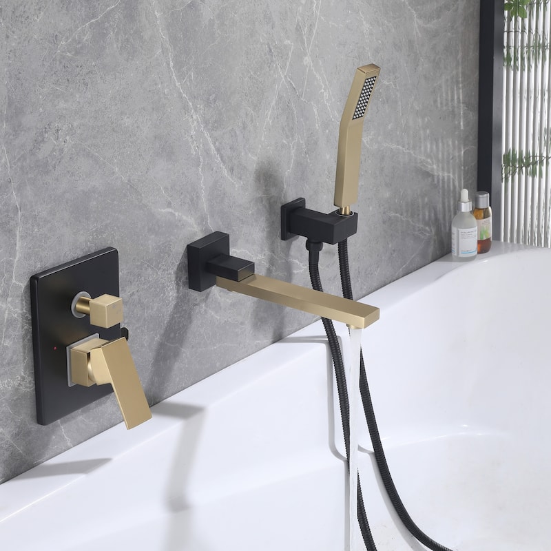 Modland Wall-Mounted Bathtub Filler Set with Hand Shower, 1.8 GPM Solid Brass Faucet, 59" Hose, CEC Certified, 4 Finishes
