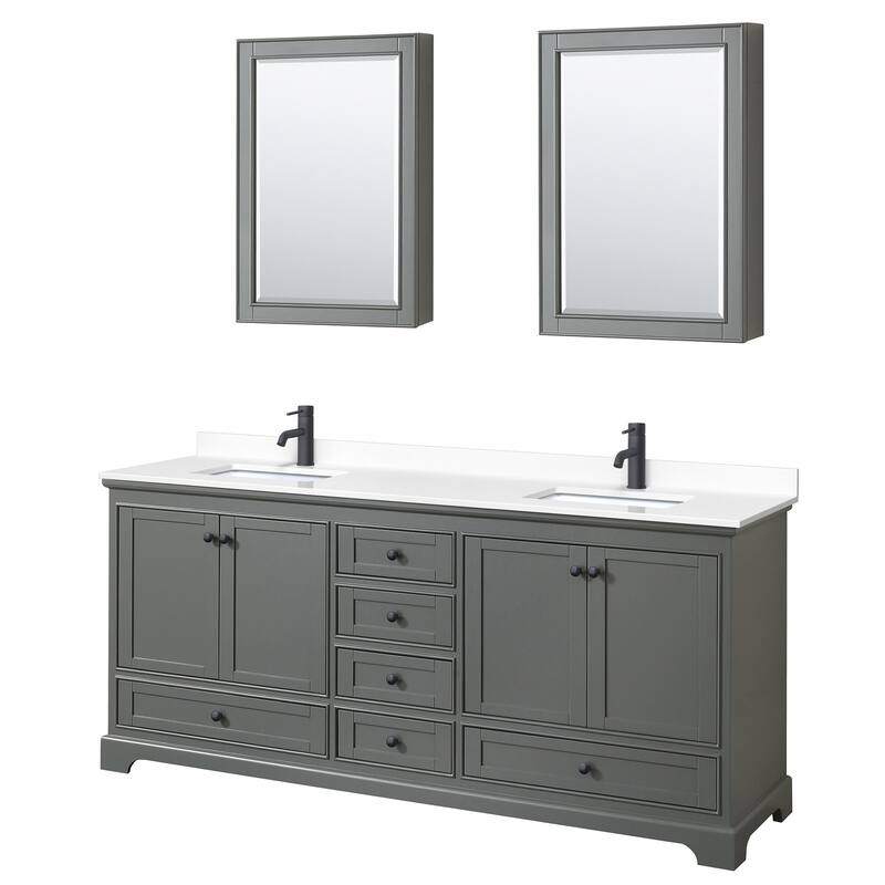 Wyndham Collection Deborah 80" Free Standing Double Basin Vanity Set - Dark Gray / White Cultured Marble Top / Matte