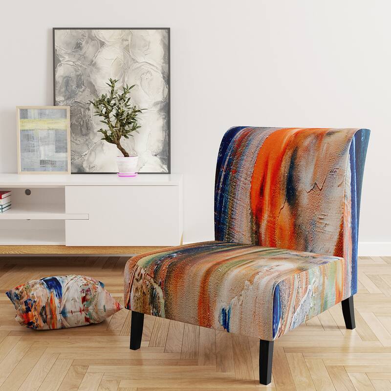 Designart "Colorful Abstract Painting Strokes II" Upholstered Modern Accent Chair and Arm Chair