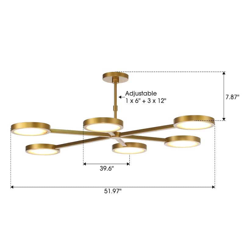 Perimost 52" Modern Gold 6-Light Stone LED Chandelier