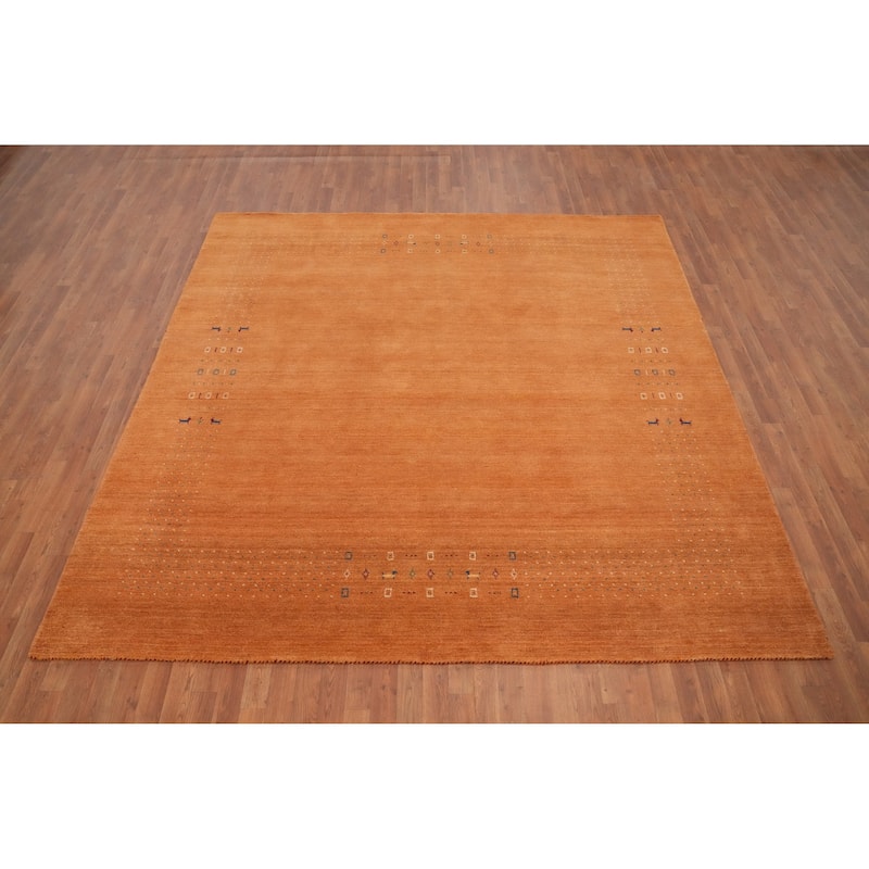 Hand Knotted Oriental 100% Wool Carpet Tribal Animal Pictorial Oranges & Rust Gabbeh Area Rug - 8' 11'' X 8' 11''