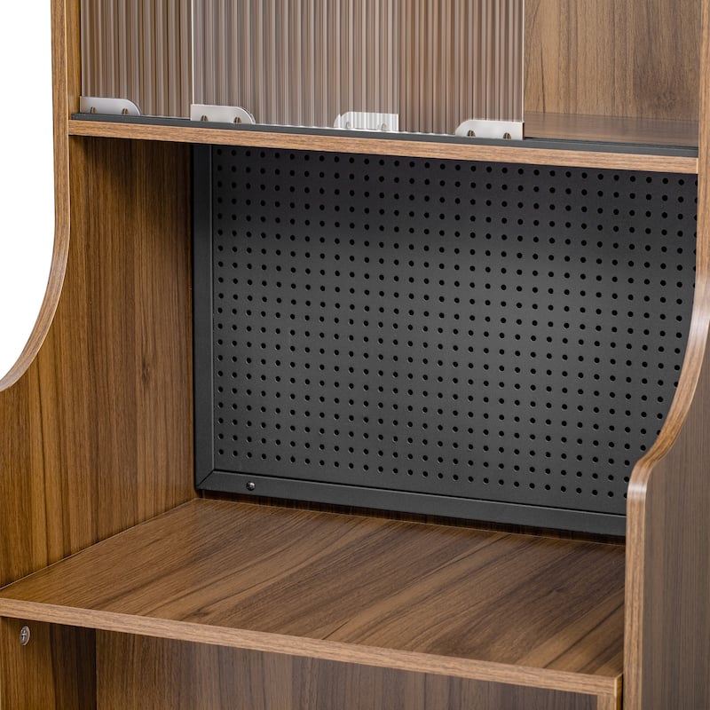 Foldable Wooden Desk with Hutch & Storage, Pet-Friendly Home Office Workstation with Shelves, Cat Bed & Scratching Post