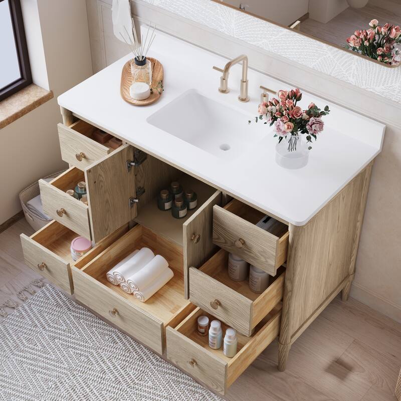 34''H Solid Wood Bathroom Vanity With Carrera White Quartz Top and Sink