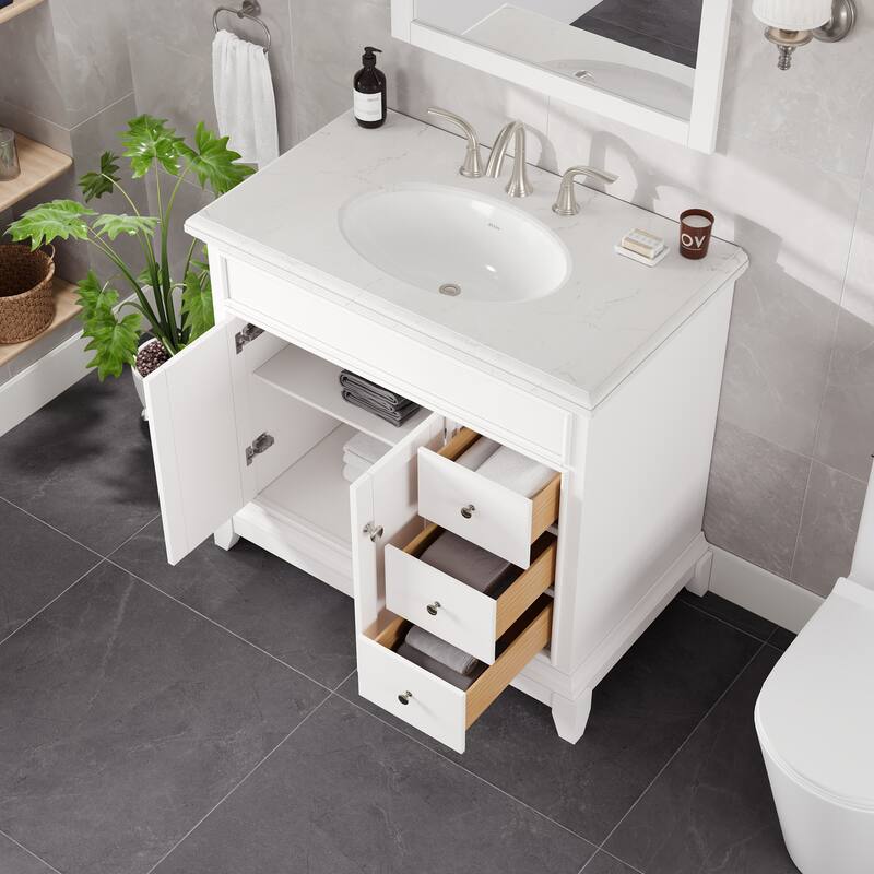 Elite Stamford Bath Vanity with Carrara Quartz Top and Porcelain Sink