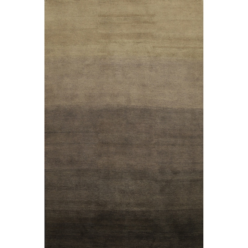 Hand Knotted Oriental 100% Wool Carpet Modern Stripe Brown Gabbeh Area Rug - 9' 9'' X 6' 6''
