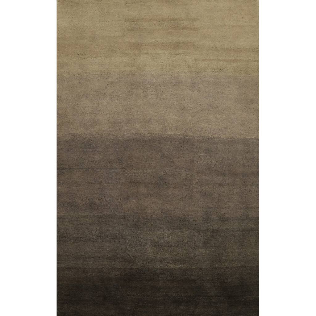 Hand Knotted Oriental 100% Wool Carpet Modern Stripe Brown Gabbeh Area Rug - 9' 9'' X 6' 6''