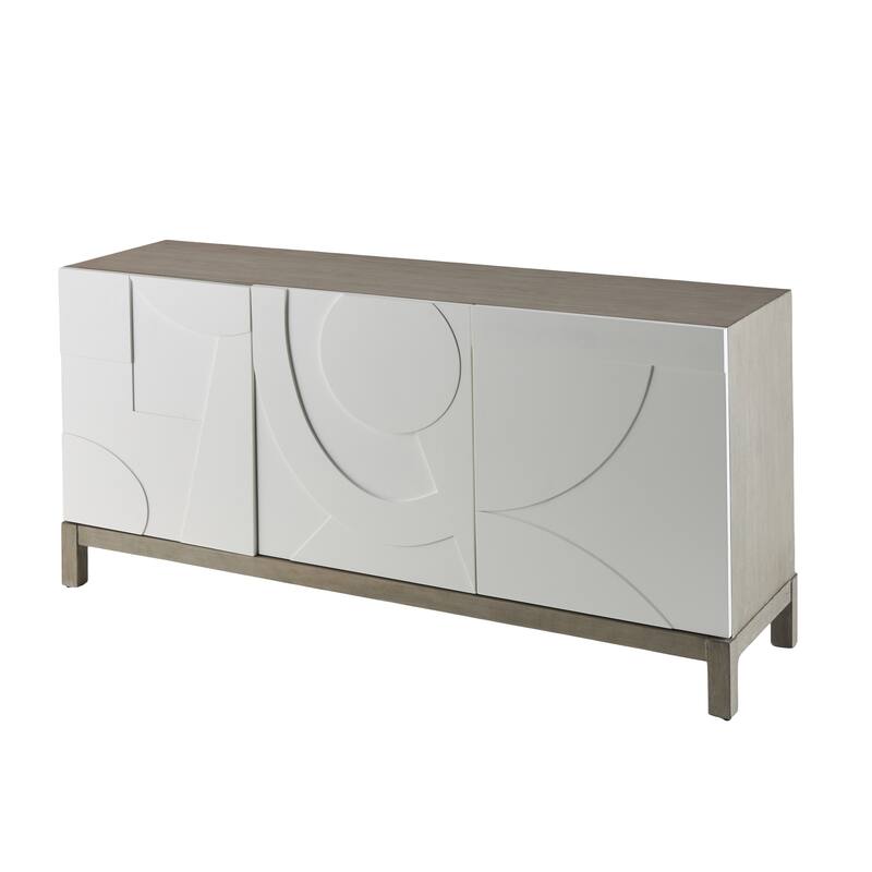 Wooden Geometric 3 Door and 1 Interior Drawer Sideboard - White - Roche River Decor - 19"W x 68"L x 32"H