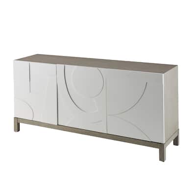 Wooden Geometric 3 Door and 1 Interior Drawer Sideboard - White - Roche River Decor - 19"W x 68"L x 32"H