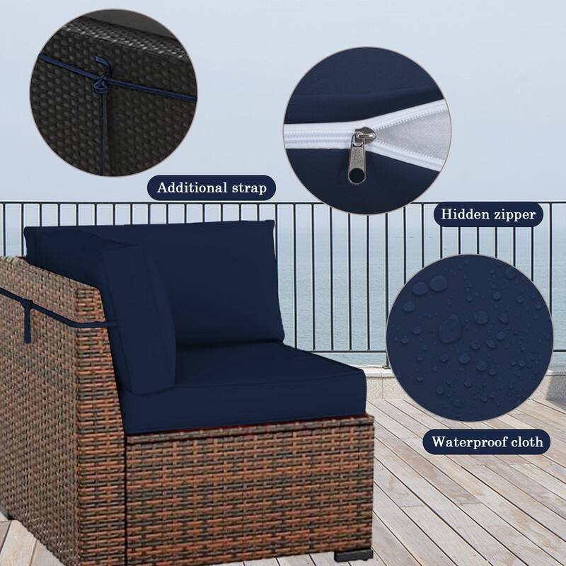 14 Pcs Outdoor Furniture Replacement Cushions Fits 6-seat Sectional Rattan Conversation Set (Only cushions+covers, no sofa.)