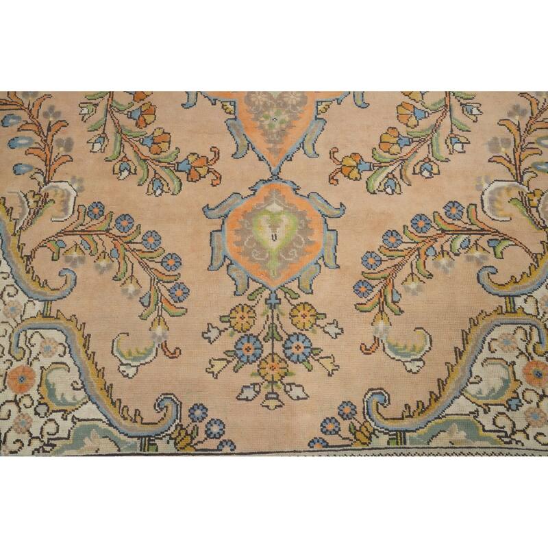 Hand Knotted Oriental 100% Wool Carpet Traditional Floral Peach Tabriz Area Rug - 12' 6'' X 9' 6''