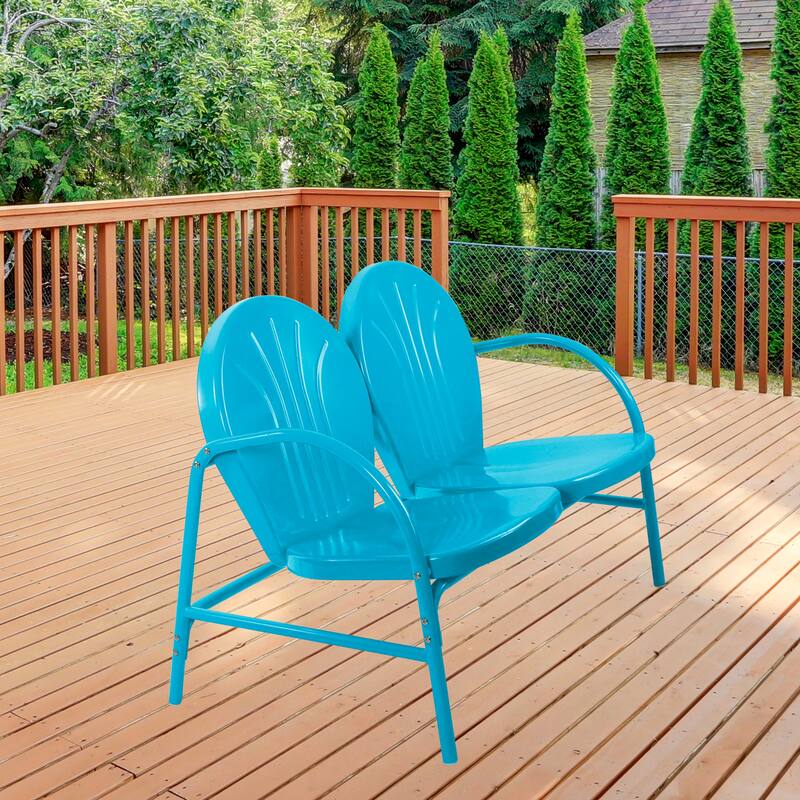 47-Inch Outdoor Retro Tulip Steel Loveseat Sky Blue