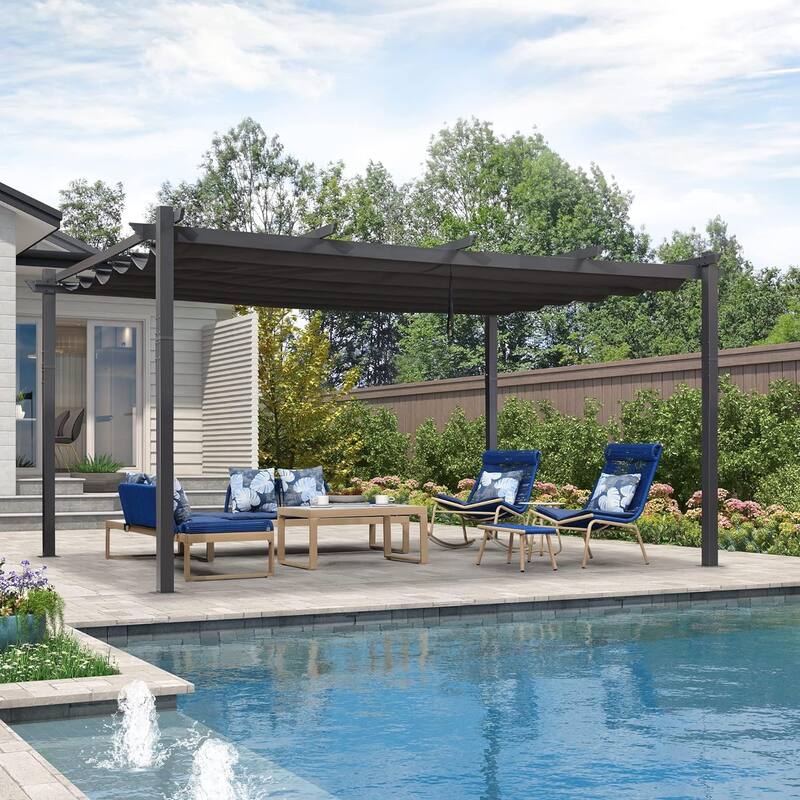 PURPLE LEAF Gazebo Outdoor Retractable Modern Yard Metal Grape Trellis Pergola with Canopy.