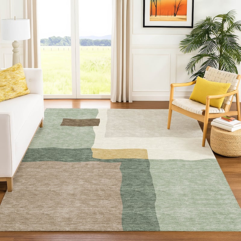 Machine Washable Indoor/ Outdoor Contemporary Blox Chantille Rug