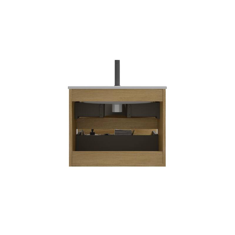 GDFStudio - Coralie Modern Floating Bathroom Vanity with Integrated Ceramic Sink and Soft-Close Storage