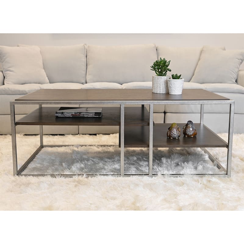 Wood Coffee Table with Metal Frame and Shelf